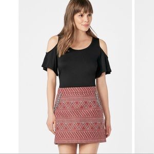 Justfab Red Detailed Jacquard A-line Skirt